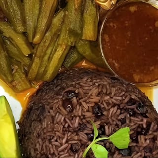 Black Rice And Beans With Okra Sauce
