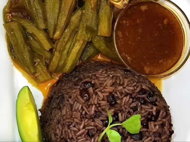Black Rice And Beans With Okra Sauce ( Sauce Kalalou).