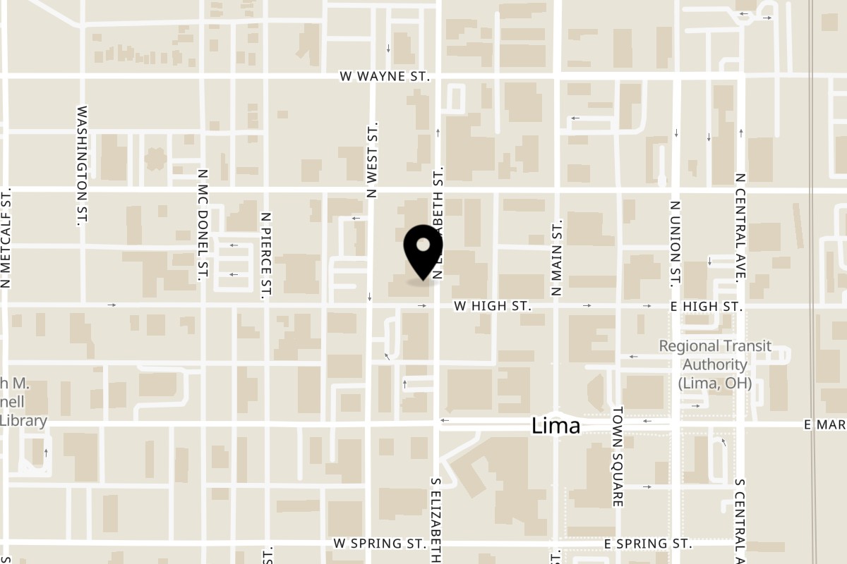 Map showing the location of Roza Caribbean Restaurant on 201 N Elizabeth St in Lima